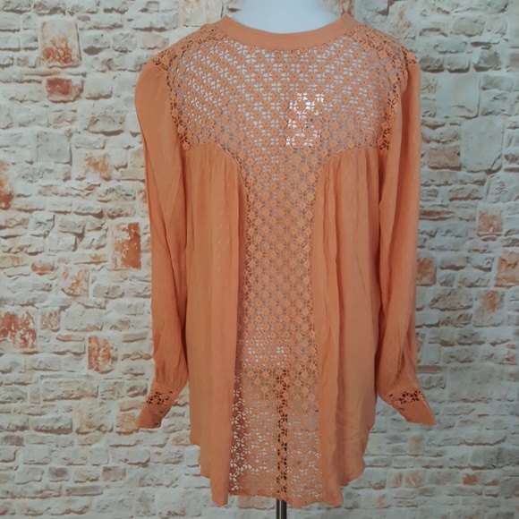 New Free People Peach The Best Button Down Blouse - Picture 3 of 8